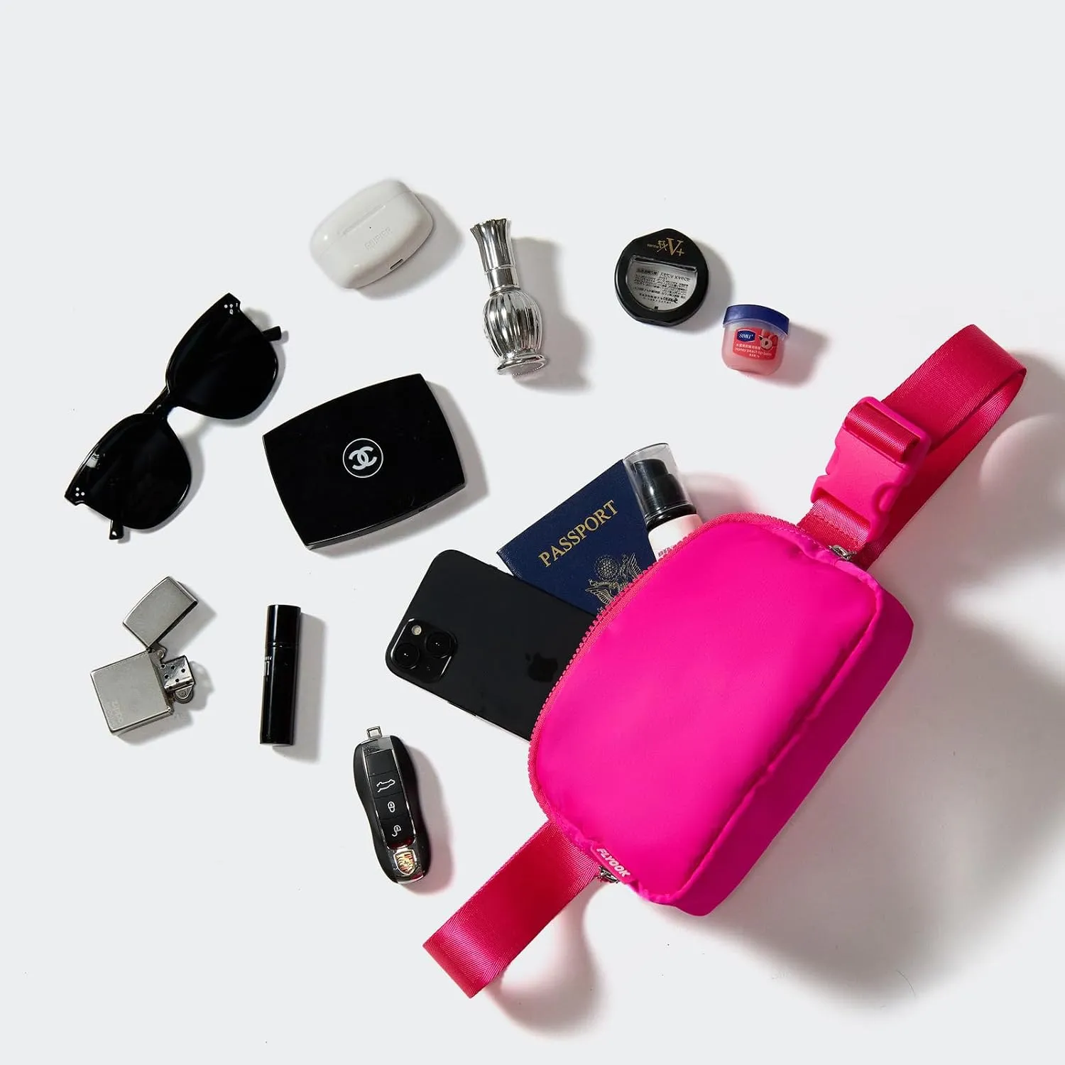 𝗙𝗟𝗬𝗢𝗢𝗞 Unisex Mini 𝗕𝗲𝗹𝘁 𝗕𝗮𝗴 and Extender Strap, Adjustable Strap Nylon Cross Body Sling Bag for Workout, Running, Traveling, Hiking. (Sonic Pink)