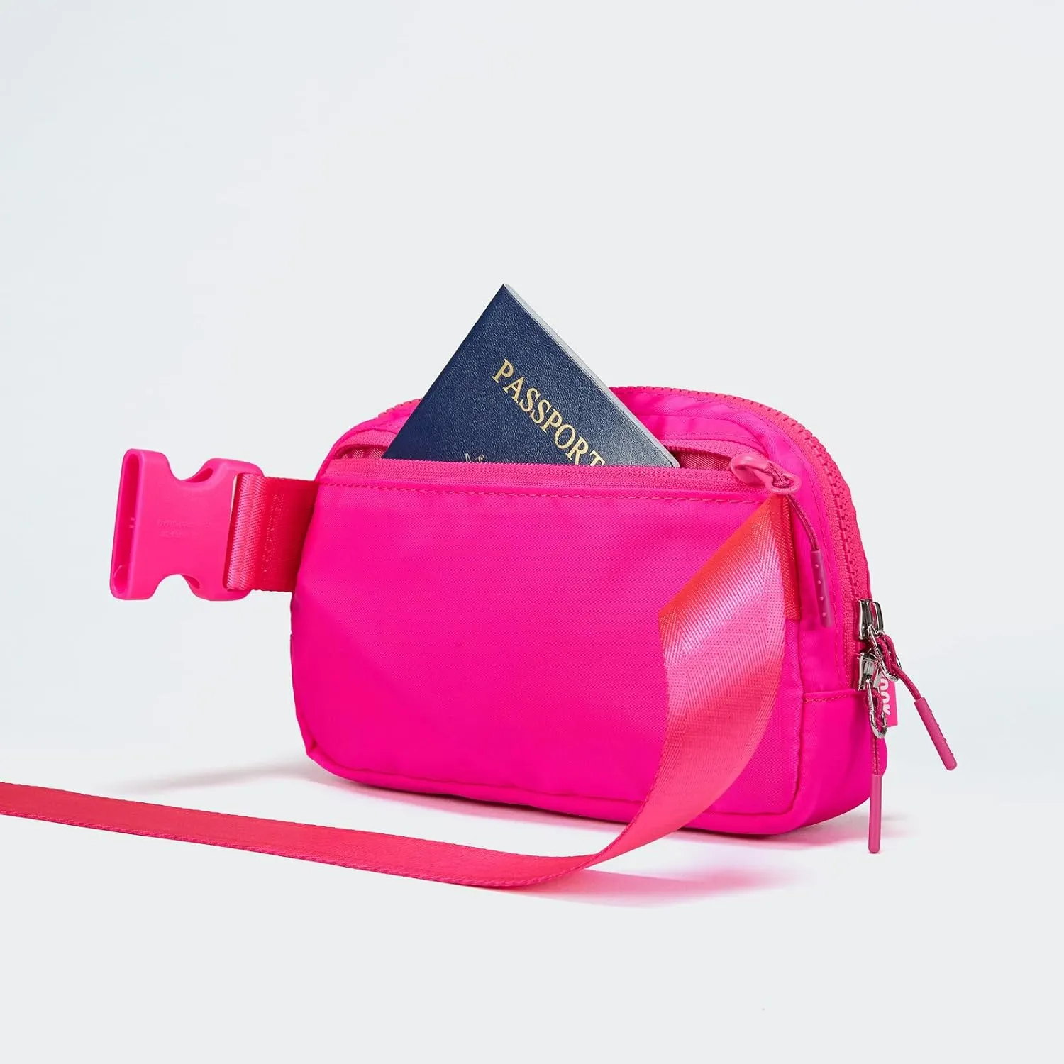 𝗙𝗟𝗬𝗢𝗢𝗞 Unisex Mini 𝗕𝗲𝗹𝘁 𝗕𝗮𝗴 and Extender Strap, Adjustable Strap Nylon Cross Body Sling Bag for Workout, Running, Traveling, Hiking. (Sonic Pink)
