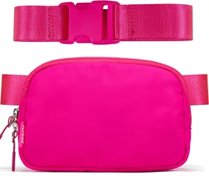 𝗙𝗟𝗬𝗢𝗢𝗞 Unisex Mini 𝗕𝗲𝗹𝘁 𝗕𝗮𝗴 and Extender Strap, Adjustable Strap Nylon Cross Body Sling Bag for Workout, Running, Traveling, Hiking. (Sonic Pink)