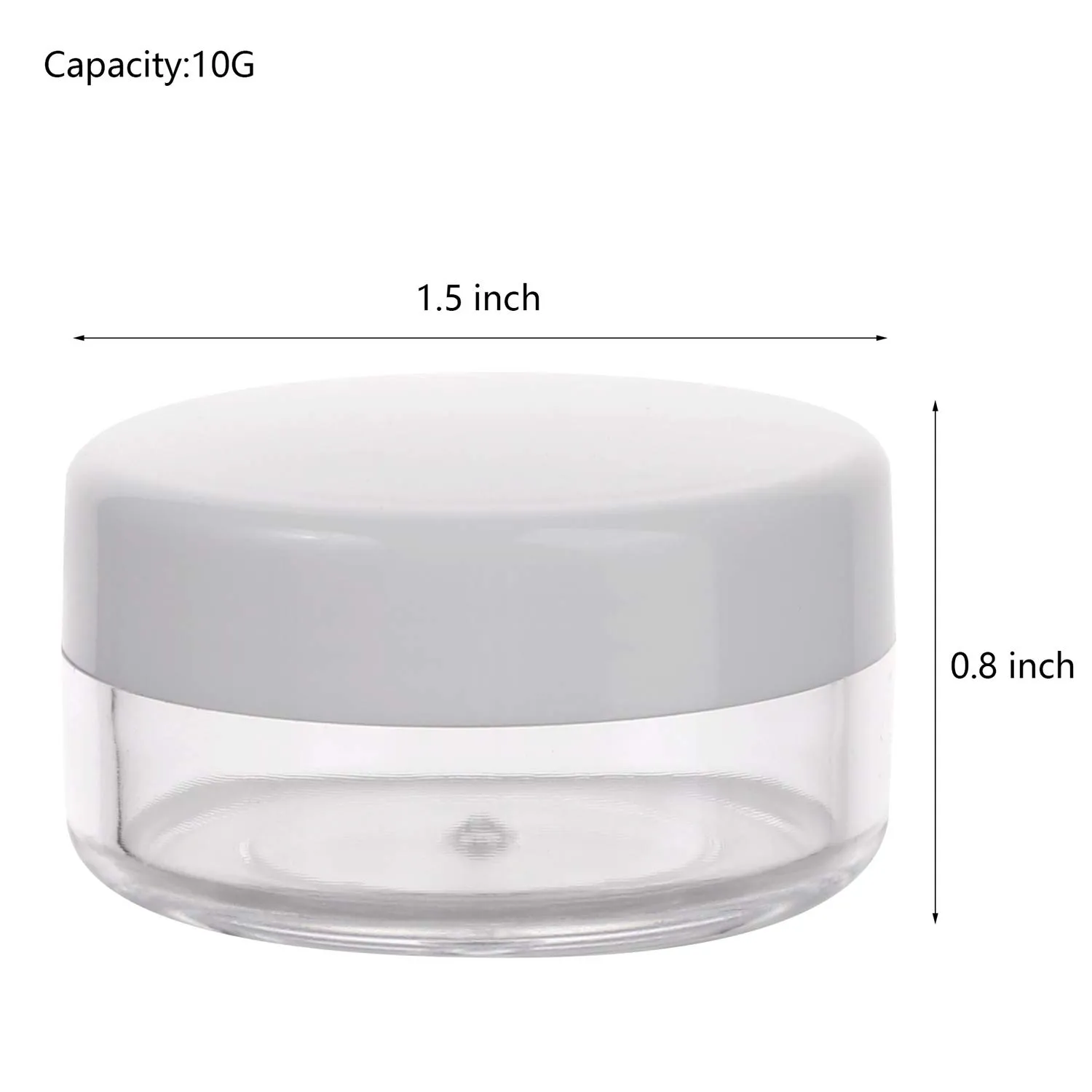 100 Count Mini Makeup Sample Containers with Lids 10g Plastic Cosmetic Containers Refillable Traveling Jars for Skin Care Products - White