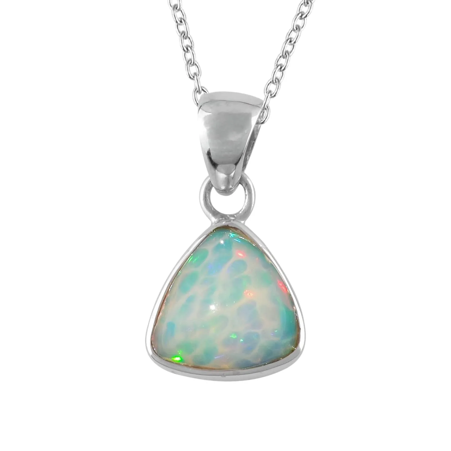 100% Natural Ultra Fire Ethiopian Welo Opal Gemstone Trillion Bezel Dainty Pendant Necklace, Handmade Jewelry, Healing Chakra Crystals, Birthstone, Gift for Women, 925 Sterling Silver Chain 20"
