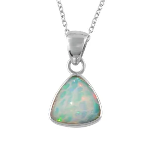 100% Natural Ultra Fire Ethiopian Welo Opal Gemstone Trillion Bezel Dainty Pendant Necklace, Handmade Jewelry, Healing Chakra Crystals, Birthstone, Gift for Women, 925 Sterling Silver Chain 20"