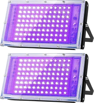 100W LED UV Black Light, Powerful UV Spotlight, IP66, 395nm Lamp for Christmas, Halloween Glow Party (2 Packs)
