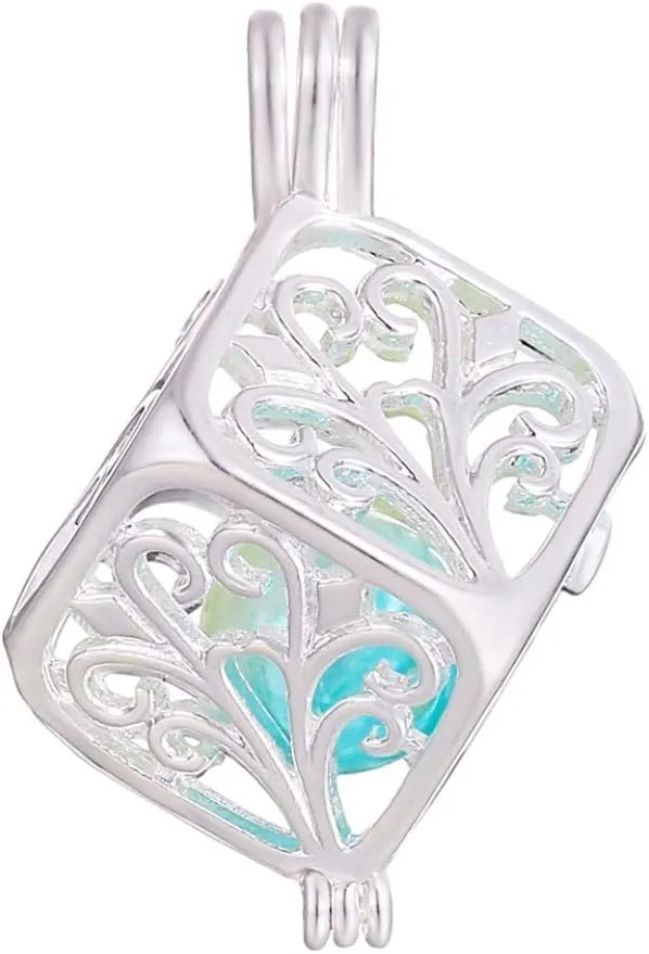 10pcs Pearl Cage Bright Silver Beads Cage Locket Pendant Jewelry Making-For Oyster Pearls, Essential Oil Diffuser, Fun Gifts (Vine Cube)