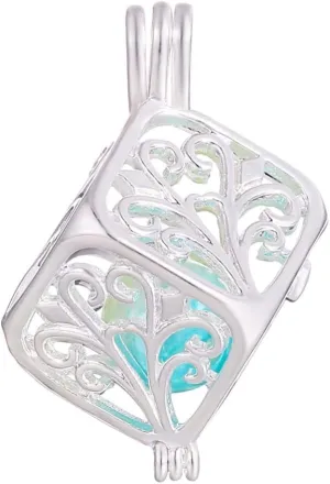 10pcs Pearl Cage Bright Silver Beads Cage Locket Pendant Jewelry Making-For Oyster Pearls, Essential Oil Diffuser, Fun Gifts (Vine Cube)