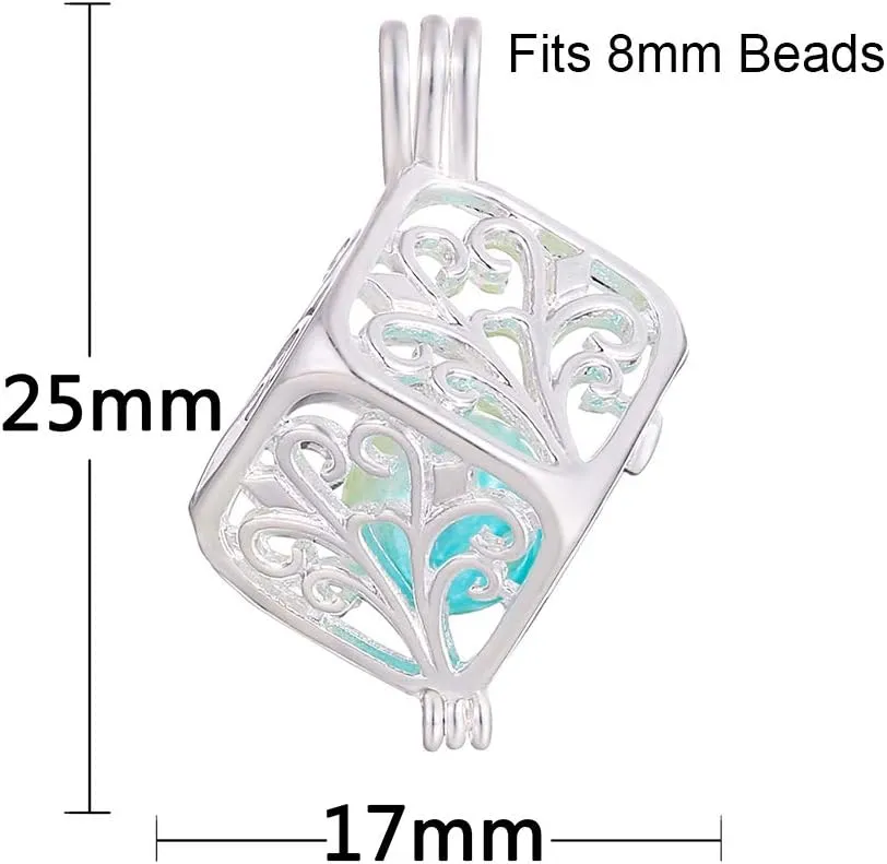 10pcs Pearl Cage Bright Silver Beads Cage Locket Pendant Jewelry Making-For Oyster Pearls, Essential Oil Diffuser, Fun Gifts (Vine Cube)