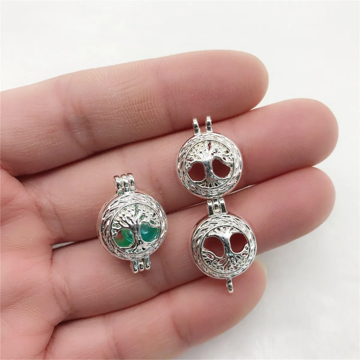 10pcs Silver Pearl Cage Locket Pendants, Essential Oil Diffuser DIY Necklace Bracelet Jewelry Making Craft, Bulk Beads Aromatherapy Diffuser Charms Gifts for Women Girls