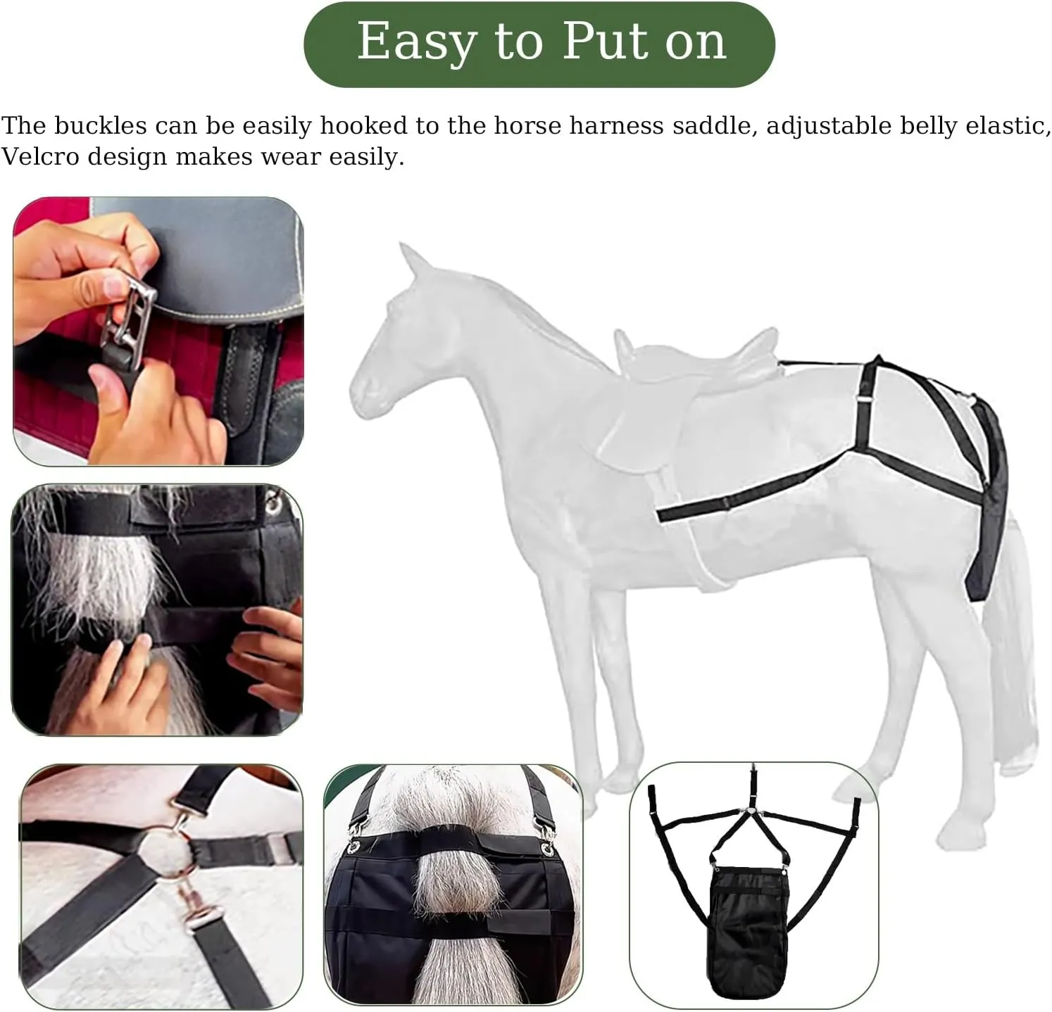 1/2/ 3/4/ 5 PCS Equine Diaper Manure Catcher Bag, Washable Pony Diaper Bag with PU Inner Lining, Portable Horse Muck Collection Bag with Attachment(4PCS,Small)