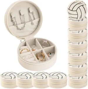 12-Pack Volleyball Mini Travel Jewelry Case Round Volleyball Stuff Portable Jewelry Organizer Storage Case for Christmas Sports Team Club Lovers Birthday Goodie Favors Gifts (Volleyball)