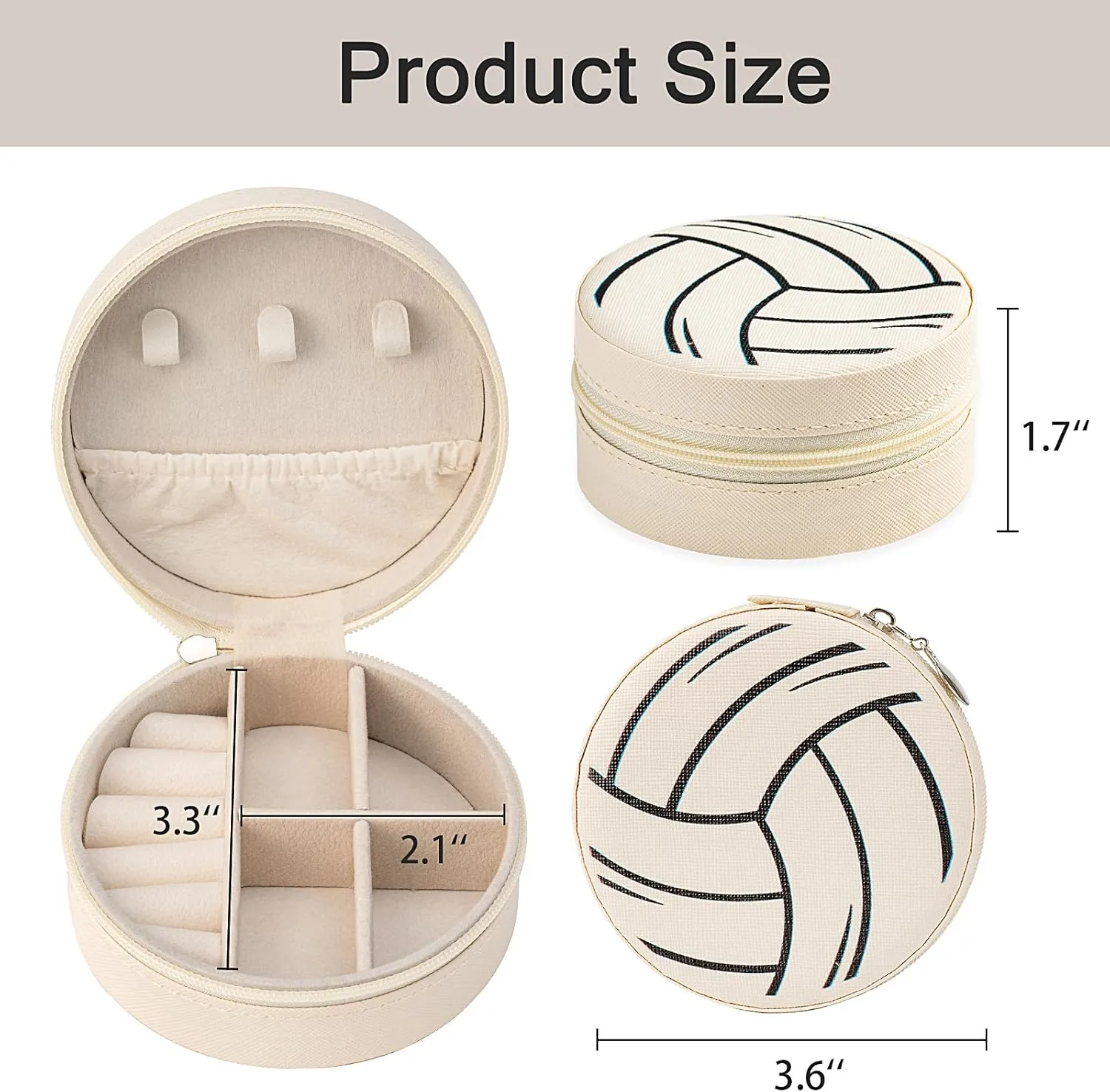 12-Pack Volleyball Mini Travel Jewelry Case Round Volleyball Stuff Portable Jewelry Organizer Storage Case for Christmas Sports Team Club Lovers Birthday Goodie Favors Gifts (Volleyball)