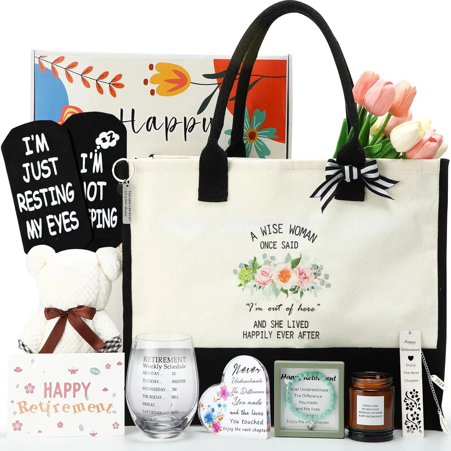 12 Pcs Retirement Gift for Women 2025, Happy Retired Gifts for Retirees, Teachers, Coworker, Friends, Nurses, Mom, Grandma, Best Retirement Gifts Baskets with Retirees Tumbler, Travel Tote Bag Set