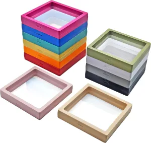 12PCS 3D Floating Frame Display Stand, Jewelry Case, Gift Box, Ornament Organizer, Small Travel Jewelry Box, PE Film Anti-Oxidation, Suspended Display Box Stackable (Mixed Color, 4.33*4.33)