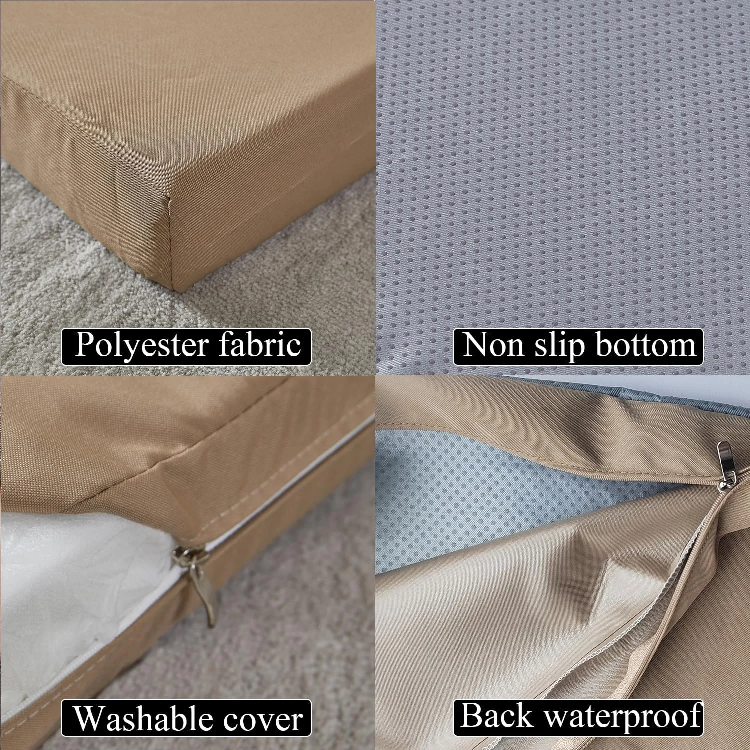 14 Pack Outdoor Cushion Covers for Patio Furniture Replacement Waterproof Patio Sofa Cushion Slipcovers with Zipper & Non Slip for 6-Seat Sofa 25.6 x 25.6 Inch, Khaki
