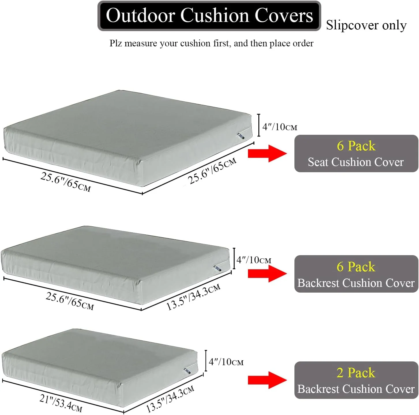 14 Pack Outdoor Cushion Covers for Patio Furniture Replacement Waterproof Patio Sofa Cushion Slipcovers with Zipper & Non Slip for 6-Seat Sofa 25.6 x 25.6 Inch, Khaki