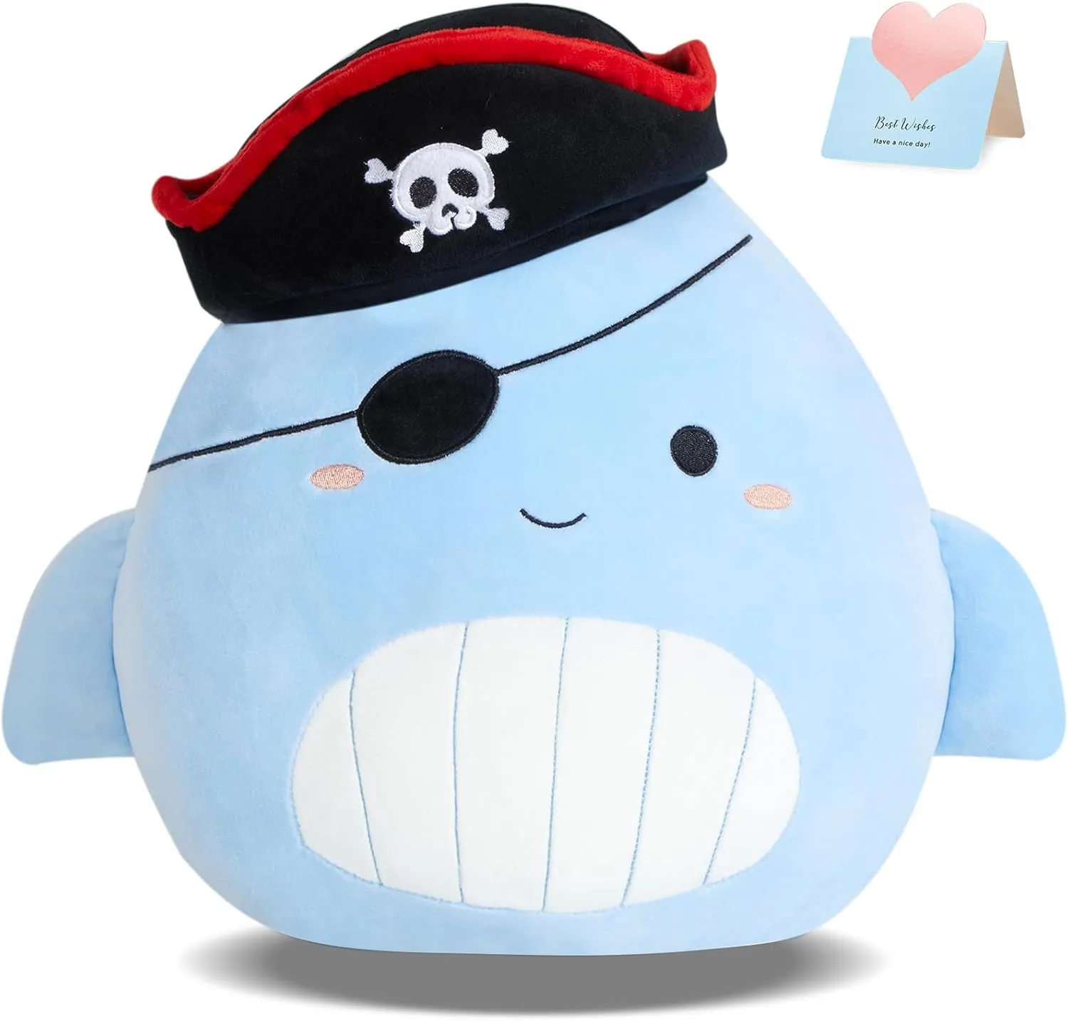 14” Pirate Whale Plush Pillow Stuffed Animals Original Plushie Cute Soft for Boys Girls
