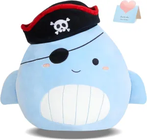 14” Pirate Whale Plush Pillow Stuffed Animals Original Plushie Cute Soft for Boys Girls