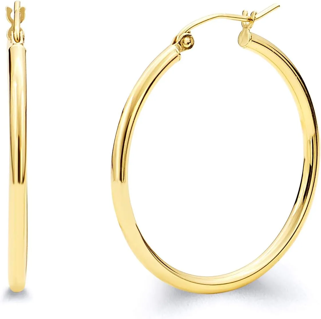 14k REAL Yellow/White Gold Multi Size 2mm Thickness Hinged Hoop Earrings