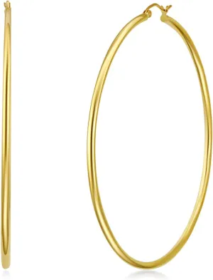 14k REAL Yellow/White Gold Multi Size 2mm Thickness Hinged Hoop Earrings