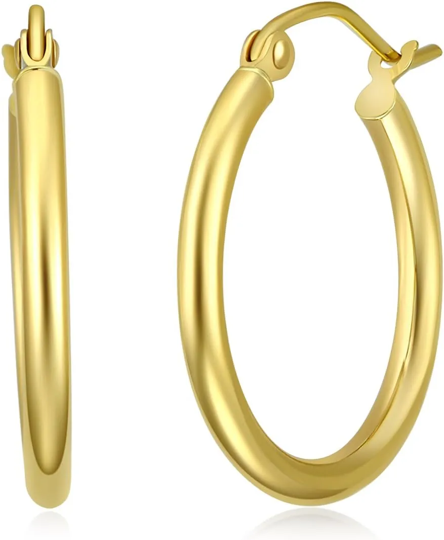 14k REAL Yellow/White Gold Multi Size 2mm Thickness Hinged Hoop Earrings