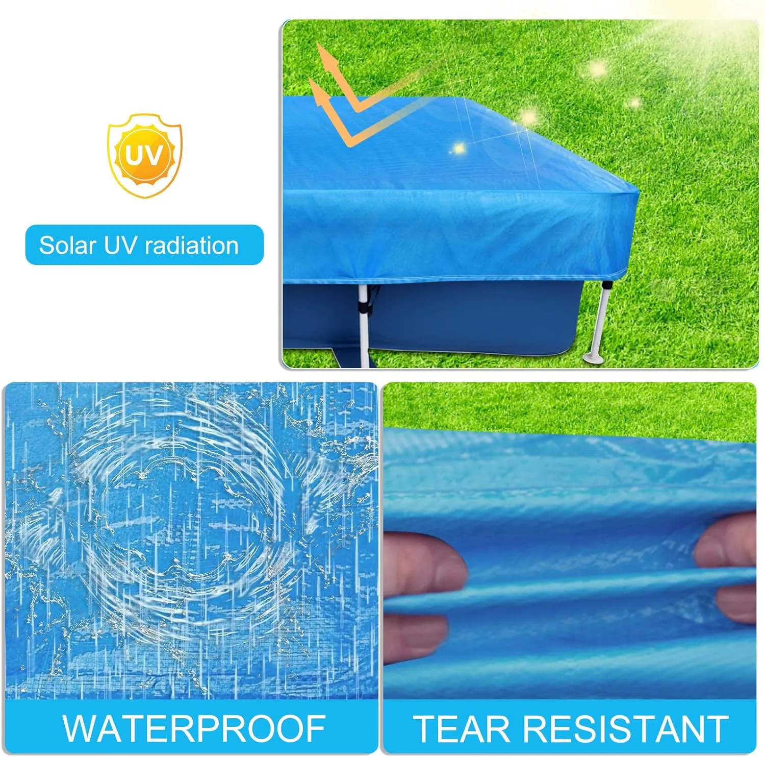 14x7 Rectangle Pool Cover Draw Strings 177 x 87 in Rectangular Frame Swimming 14 Foot Pool Cover for 178x86 Above Ground Pools Durable PE Tear-Resistant Winter Cover
