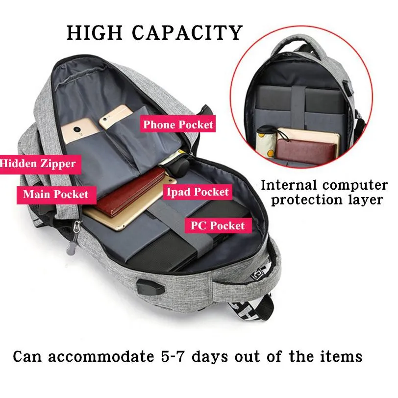 15 inches Laptop Anti-theft Backpack USB Charger
