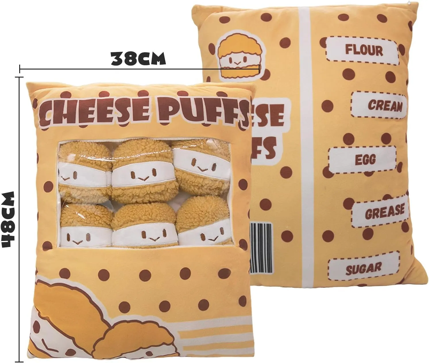 15" × 19" Cheesy Puffs Throw Pillows, Decorative Stuffed Plush Toys Cute Removable Food Plushie for Bed Couch Room Decor