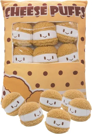 15" × 19" Cheesy Puffs Throw Pillows, Decorative Stuffed Plush Toys Cute Removable Food Plushie for Bed Couch Room Decor
