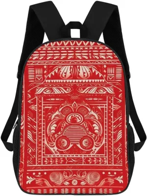 17 Inch Shoulder Backpack Carving Decoration Printed Waterproof Camping Bag Multi Functional Daypack for Men Women Travel Hiking Commute