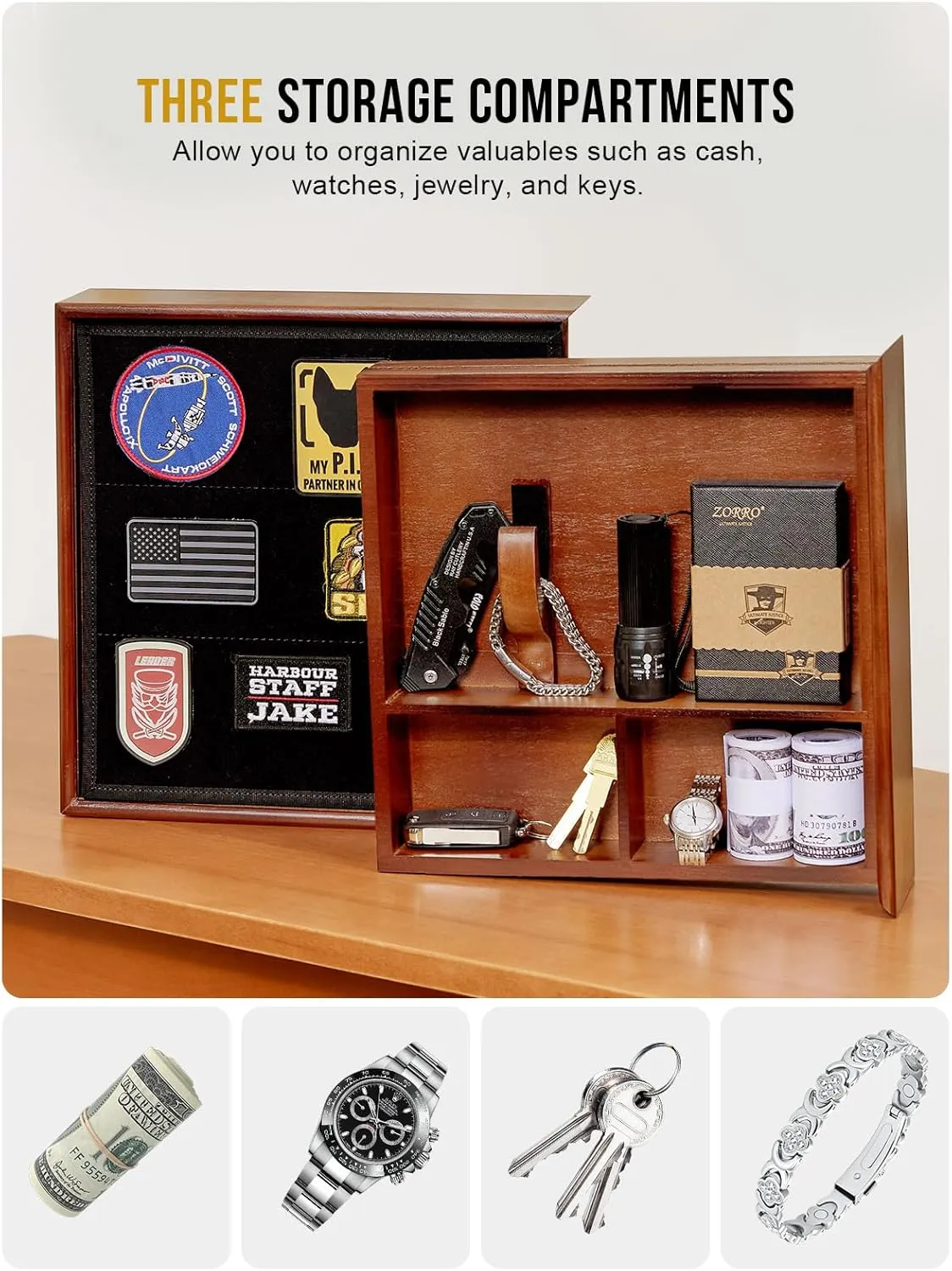 1TG Concealment Furniture, Concealment Shelf Wall Mounted Hidden Storage Box Compartment Furniture Hidden Shelf Wooden Picture Photo Frame with Patches Display Panel(Red Brown)