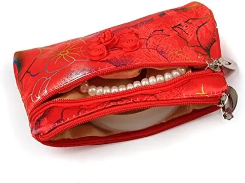 2 Layer Jewelry Small Zip Bag Chinese knot Craft Jewelry Gift Pouch Bag Packaging Chinese Silk Brocade Bag Luxury Jewellery Storage Purse(Fuchsia random pattern)
