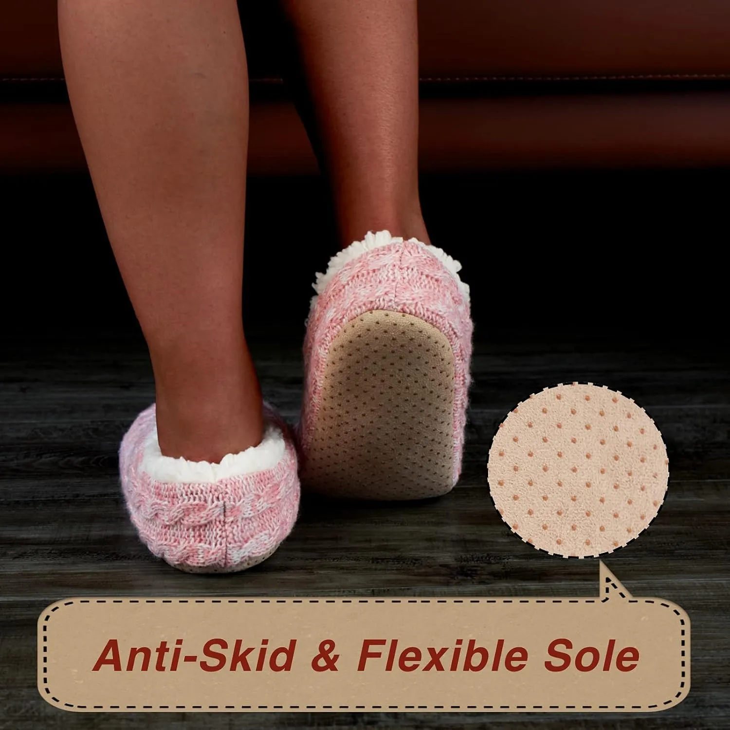 2-Pair Thick Warm Fuzzy Slippers for Women Indoor Fluffy Sherpa Lined, Winter House Shoe Socks Non-Slip Soft Soles, Cozy Christmas Gifts