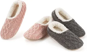 2-Pair Thick Warm Fuzzy Slippers for Women Indoor Fluffy Sherpa Lined, Winter House Shoe Socks Non-Slip Soft Soles, Cozy Christmas Gifts