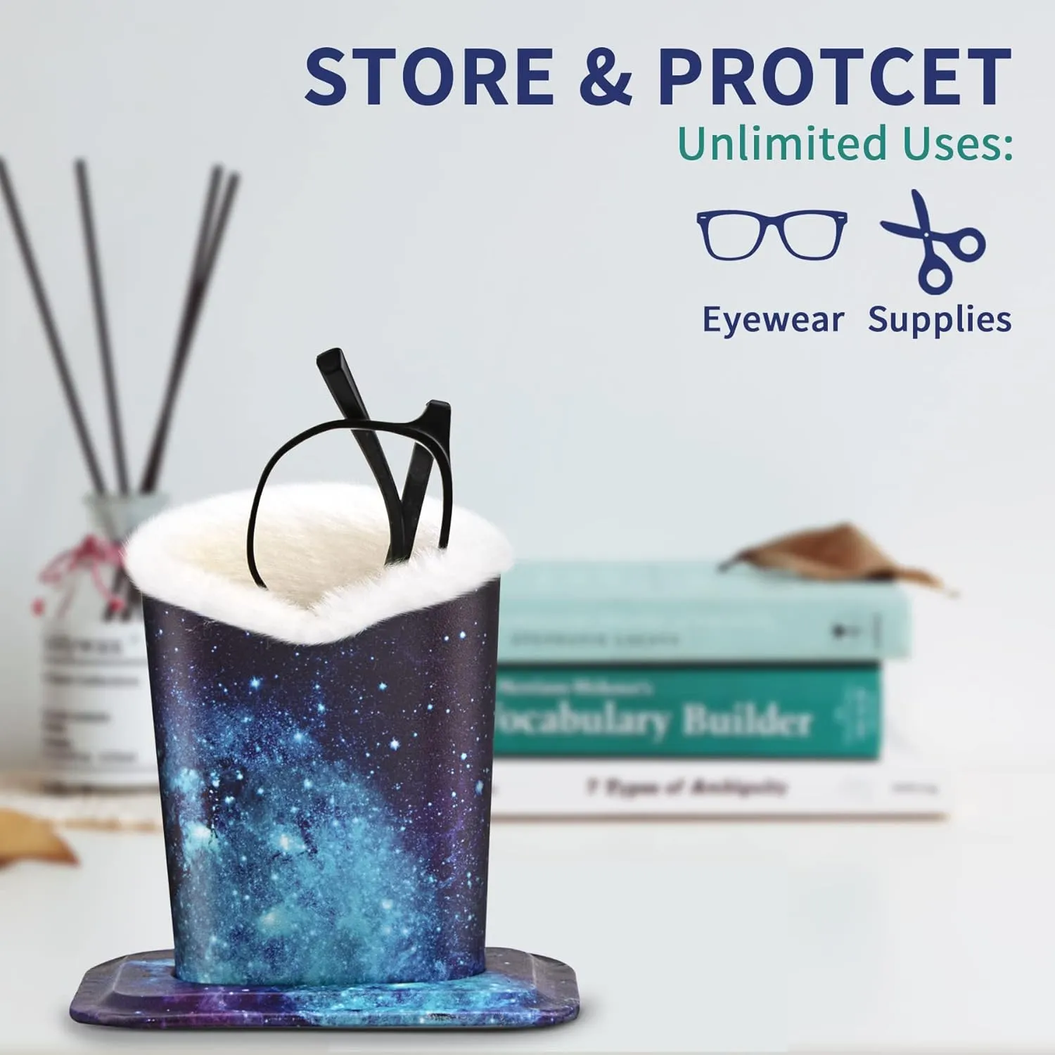 2 Pcs a Set, Plush Lined Eyeglasses Holder Stand Case Protective Glasses Case for Desks