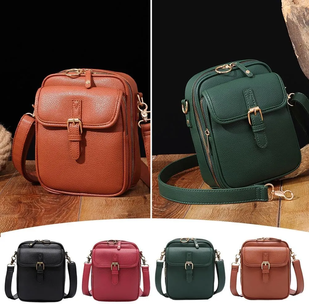 2025 Upgrade Vintage Double Layer Large Capacity Mini Messenger Bag, Leather Small Purse Crossbody Shoulder Bag for Women Men