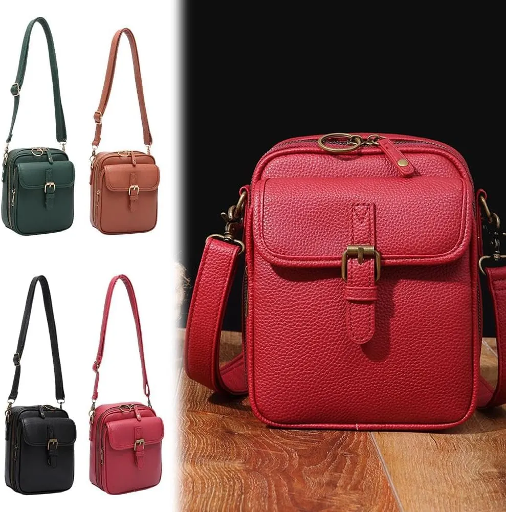 2025 Upgrade Vintage Double Layer Large Capacity Mini Messenger Bag, Leather Small Purse Crossbody Shoulder Bag for Women Men