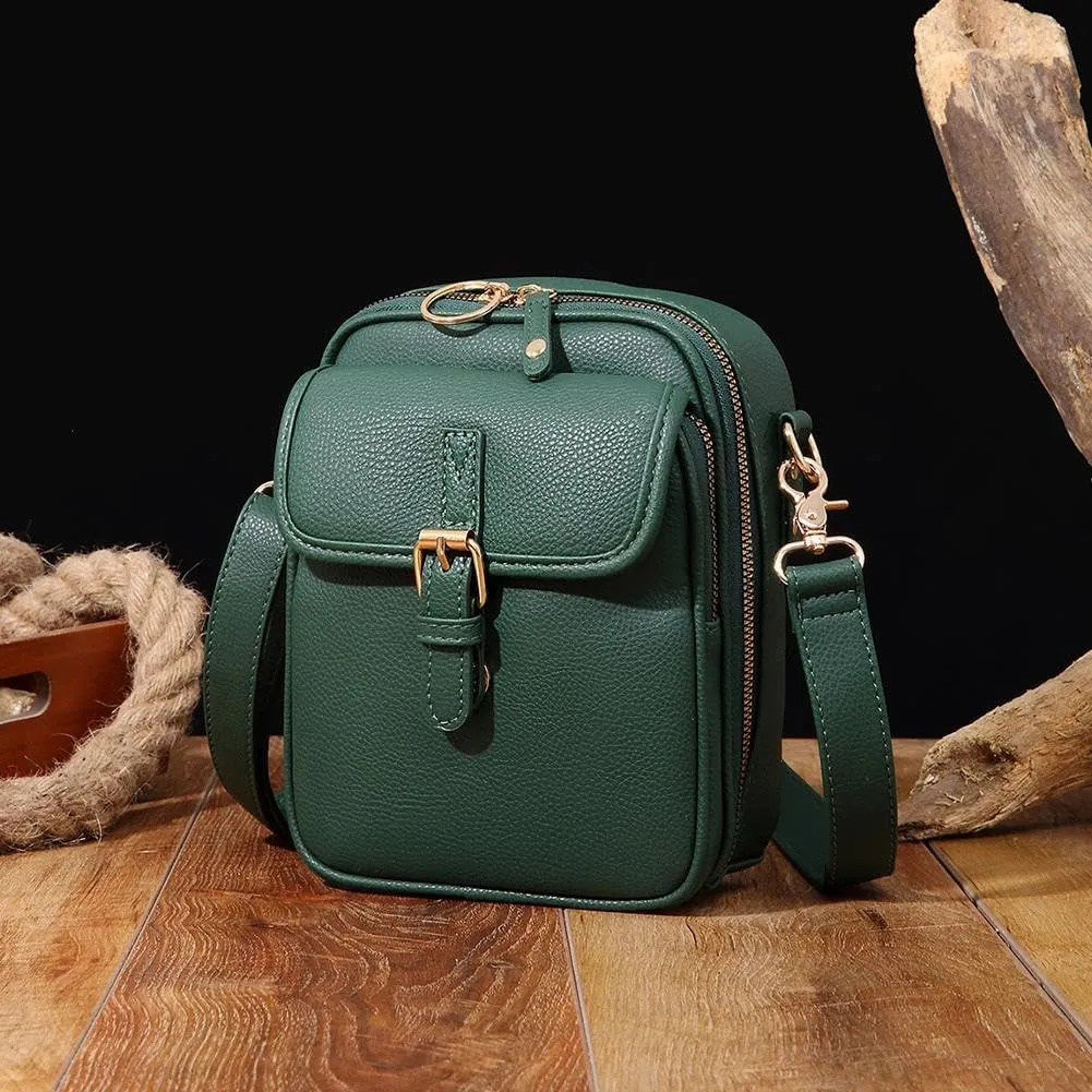 2025 Upgrade Vintage Double Layer Large Capacity Mini Messenger Bag, Leather Small Purse Crossbody Shoulder Bag for Women Men