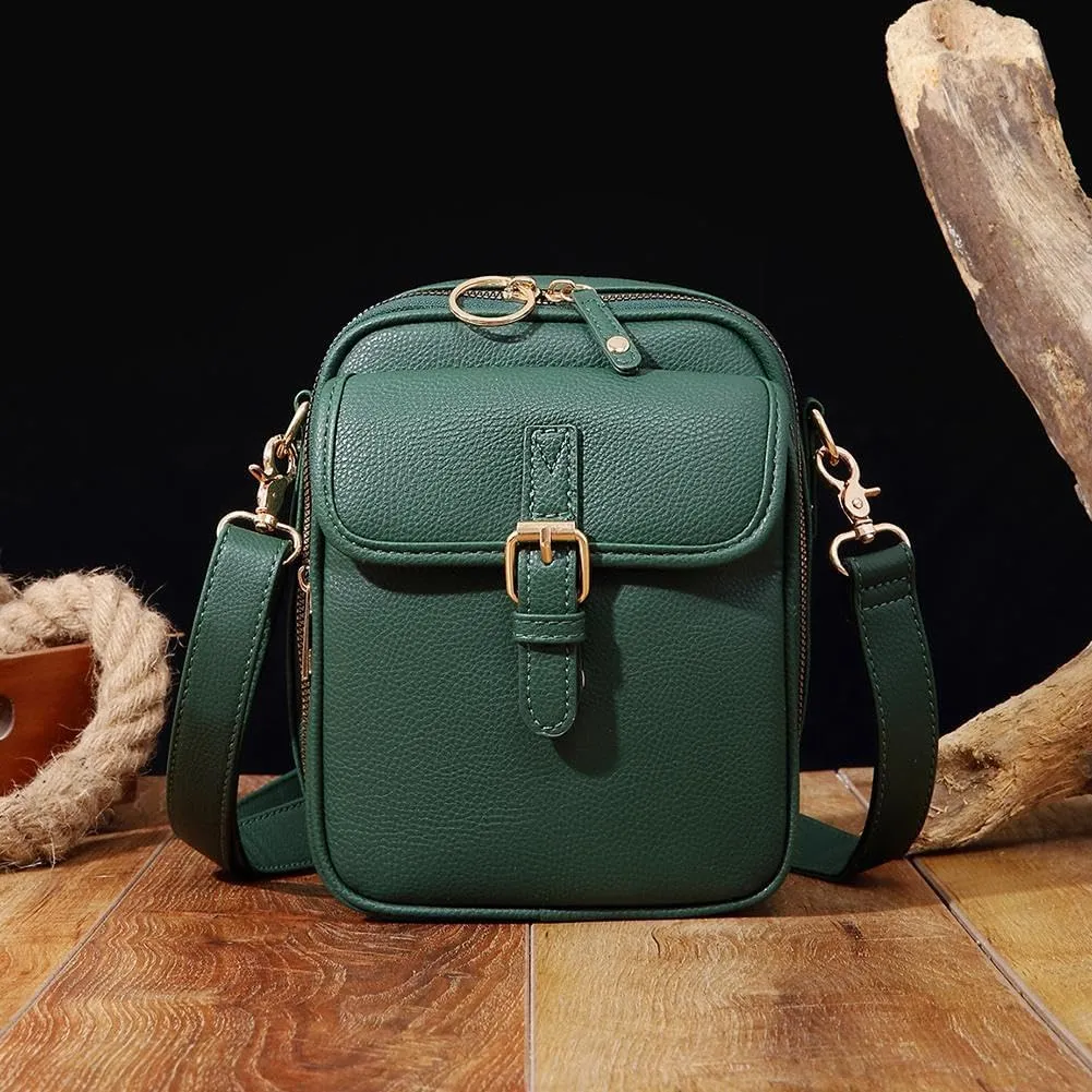 2025 Upgrade Vintage Double Layer Large Capacity Mini Messenger Bag, Leather Small Purse Crossbody Shoulder Bag for Women Men