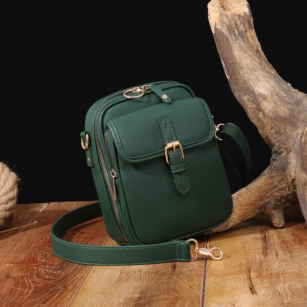 2025 Upgrade Vintage Double Layer Large Capacity Mini Messenger Bag, Leather Small Purse Crossbody Shoulder Bag for Women Men