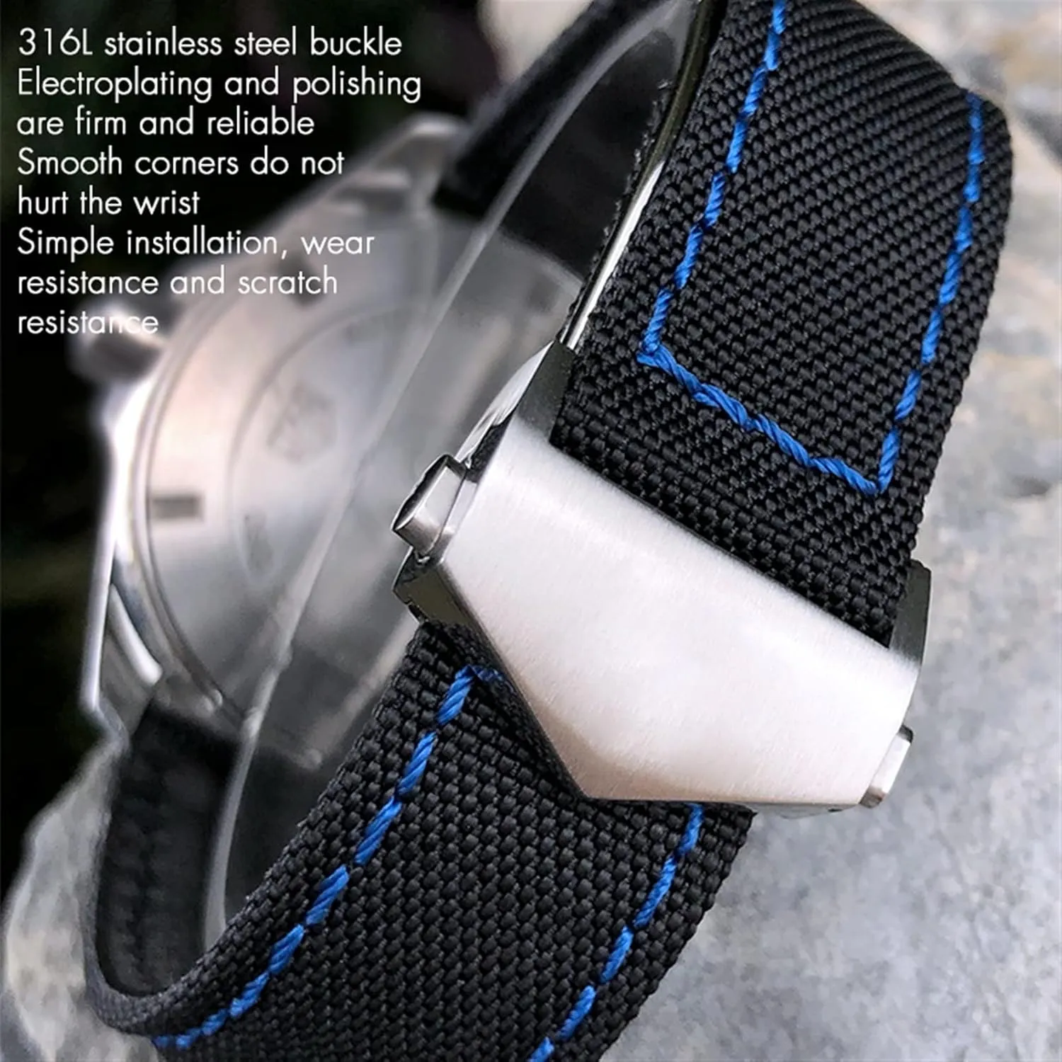 20mm 22mm Watch Bracelets Canvas Nylon Leather Watch Strap Fold Buckle Black Watch Band