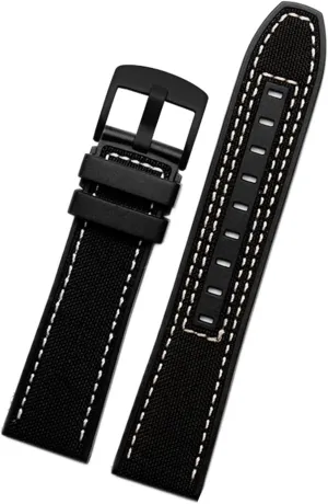 22mm Canvas Rubber Watch Strap Men Wrist Band Bracelet for MIDO M038/M038431A Series Soft Watchbands (Color : Black Black, Size : 22mm)