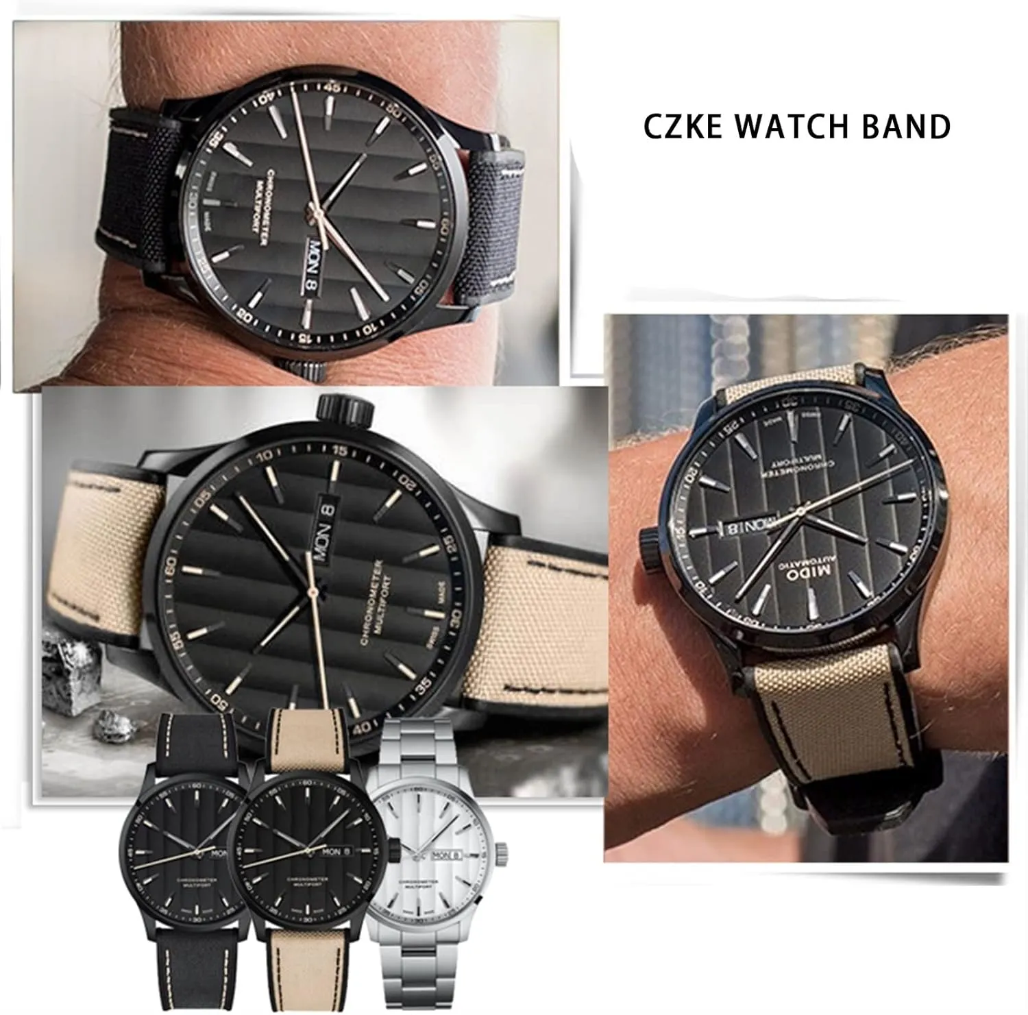 22mm Canvas Rubber Watch Strap Men Wrist Band Bracelet for MIDO M038/M038431A Series Soft Watchbands (Color : Black Black, Size : 22mm)