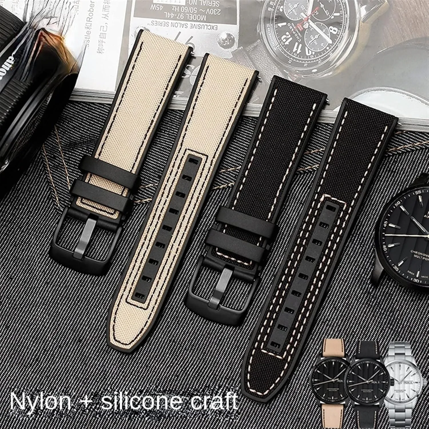 22mm Canvas Rubber Watch Strap Men Wrist Band Bracelet for MIDO M038/M038431A Series Soft Watchbands (Color : Black Black, Size : 22mm)