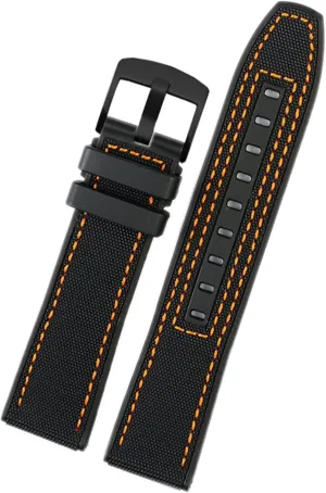 22mm Canvas Rubber Watch Strap Men Wrist Band Bracelet for Tissot Series Soft Watchbands (Color : Black Orange Black, Size : 22mm)
