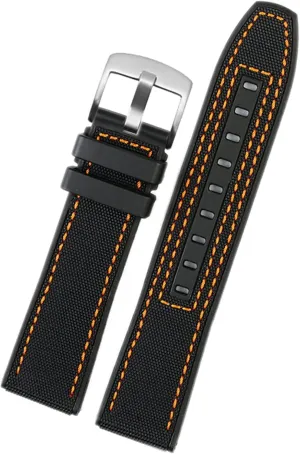 22mm Canvas Rubber Watch Strap Men Wrist Band Bracelet for Tissot Series Soft Watchbands (Color : Black Orange Silver, Size : 22mm)