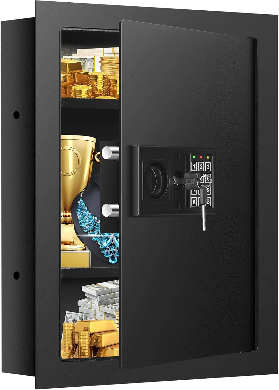 25.6" Tall Fireproof Wall Safes Between the Studs 16" Centers, Heavy Duty Combination Lock in Wall Safe with 3 Removable Shelf, Hidden Safe for Money, Jewelry, Document, Passport