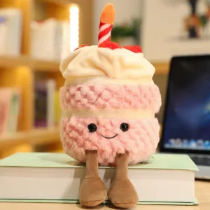 28cm/11 Birthday Cake Plush Toy ，Cute Smile Cake Pillow Stuffed Animals Funny Soft Food Plushies Toy for Gifts for Kids Birthday (Pink)