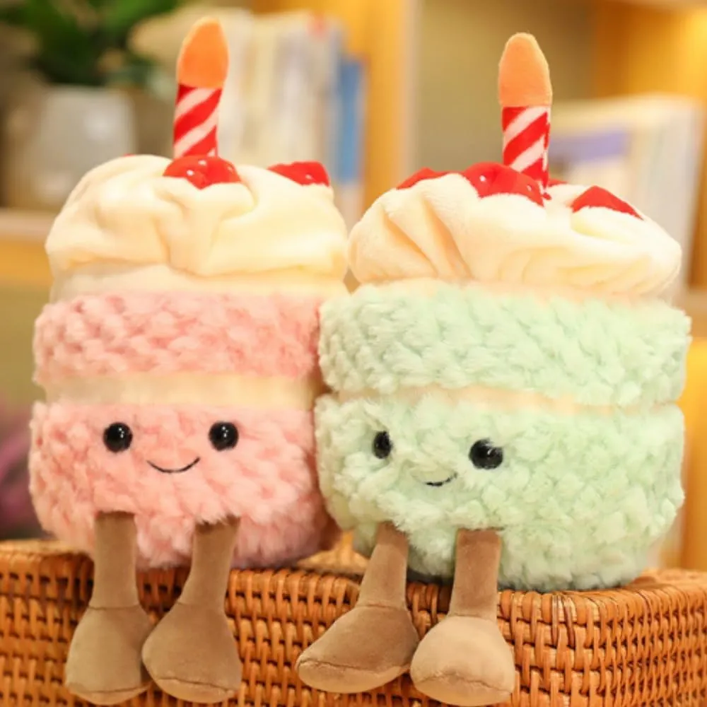 28cm/11 Birthday Cake Plush Toy ，Cute Smile Cake Pillow Stuffed Animals Funny Soft Food Plushies Toy for Gifts for Kids Birthday (Pink)