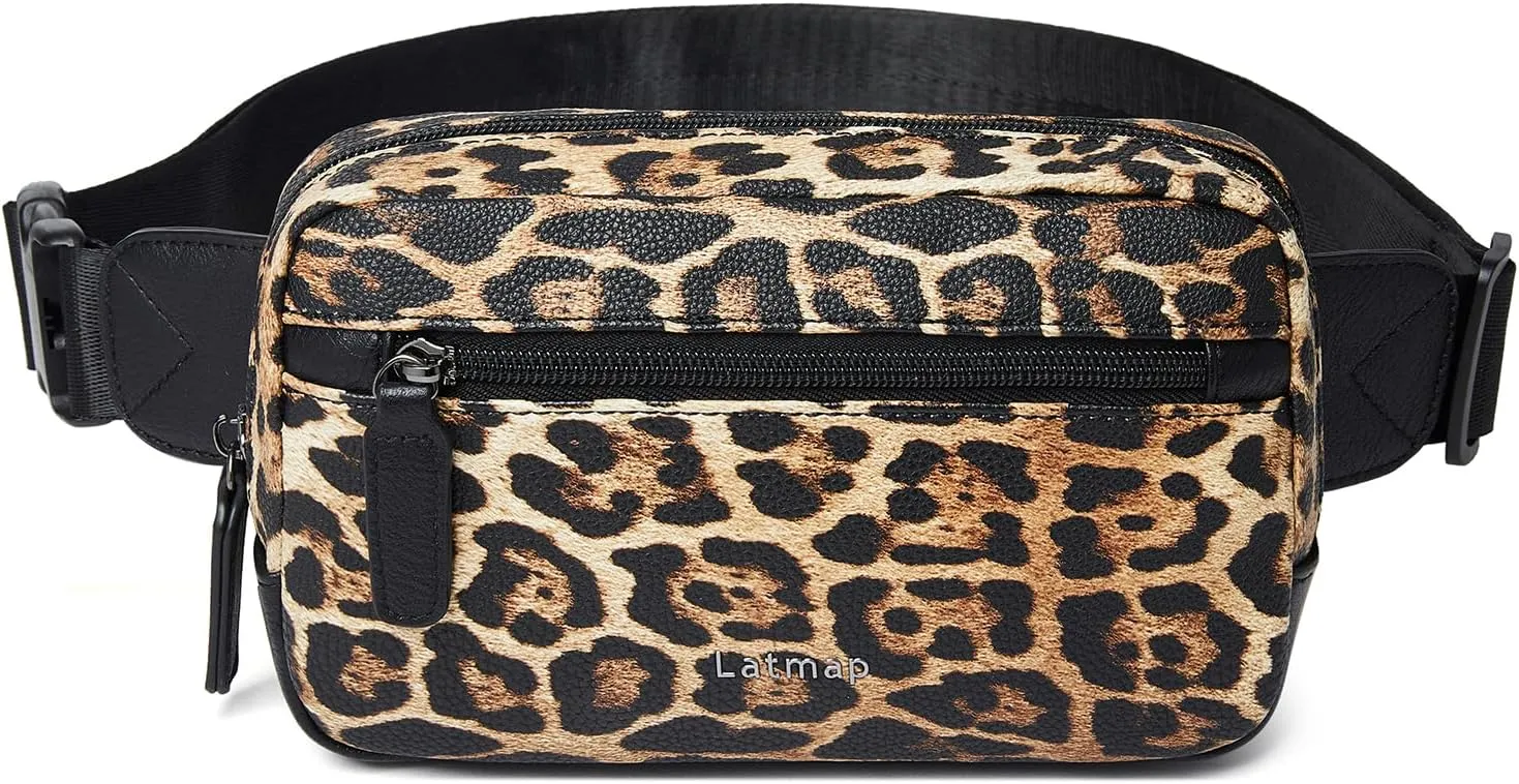 2L Fanny Packs Everywhere Belt Bag Small Fashion Crossbody Waist Pack Faux Leather Waterproof Sling Chest Bag For Women Leopard Print