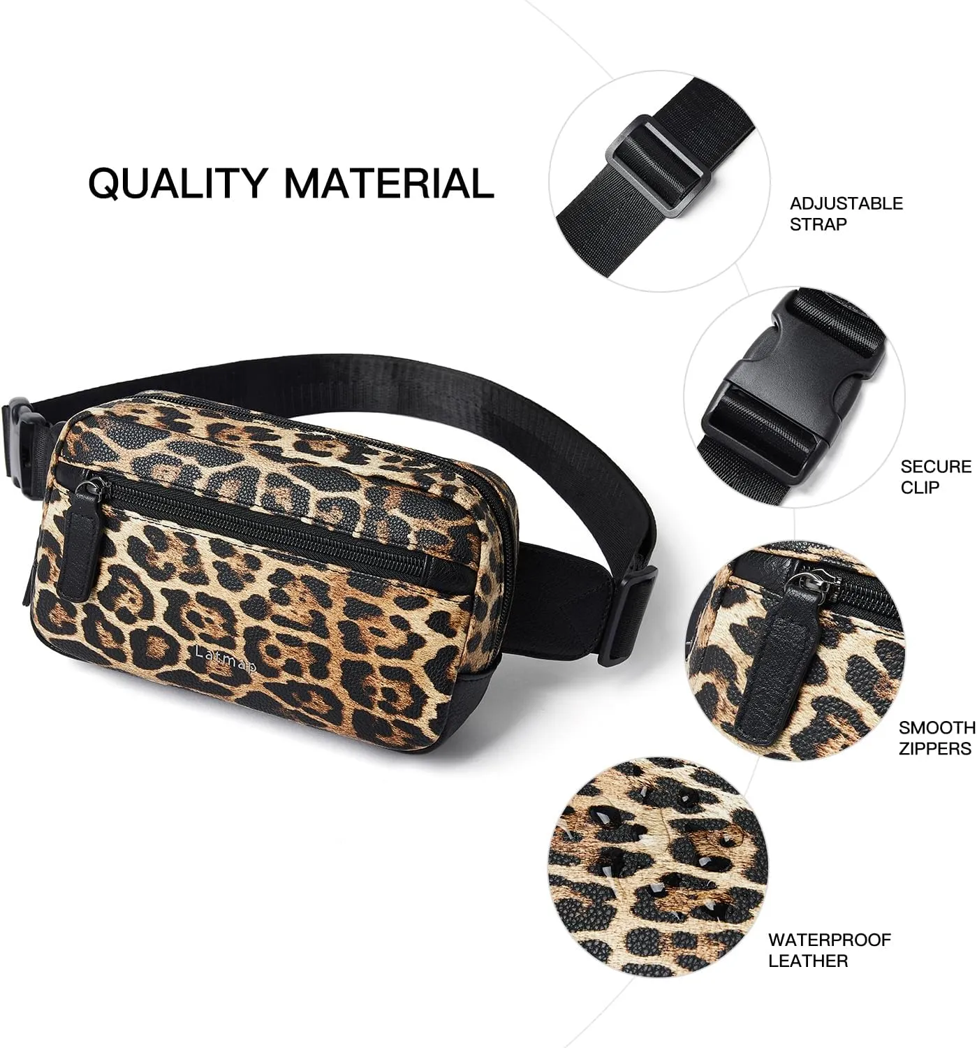 2L Fanny Packs Everywhere Belt Bag Small Fashion Crossbody Waist Pack Faux Leather Waterproof Sling Chest Bag For Women Leopard Print