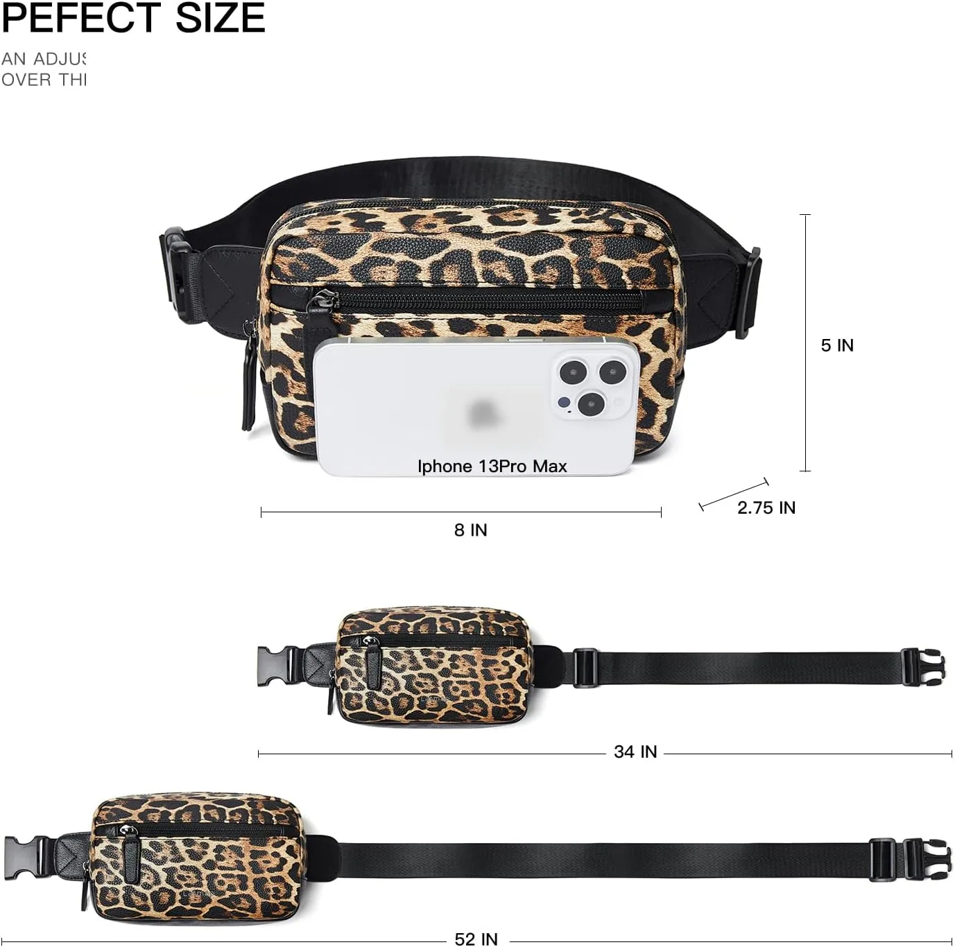 2L Fanny Packs Everywhere Belt Bag Small Fashion Crossbody Waist Pack Faux Leather Waterproof Sling Chest Bag For Women Leopard Print